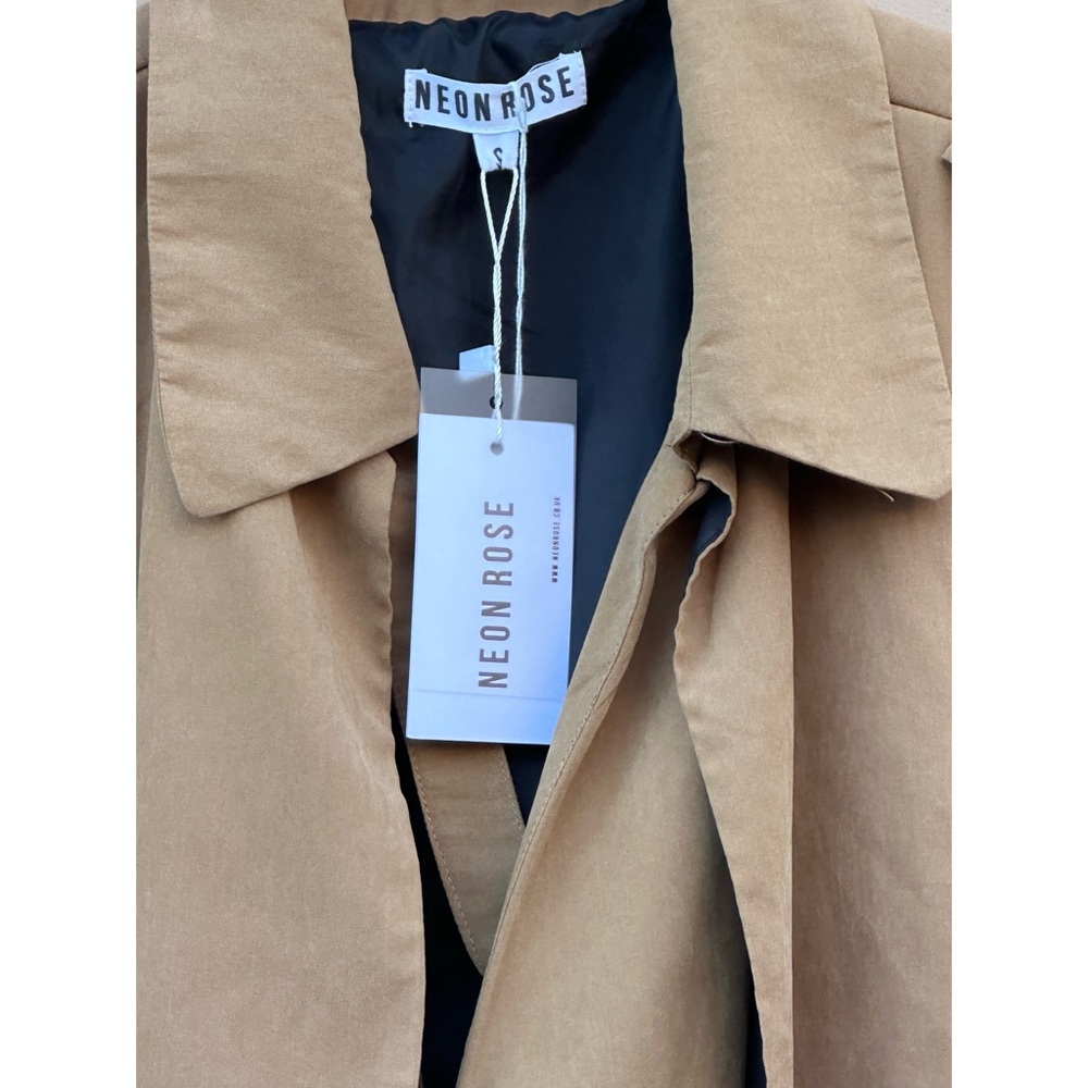 Neon Rose ASOS Camel Taupe Duster Trench Coat Belted Lightweight NWT Small - Picture 7 of 7